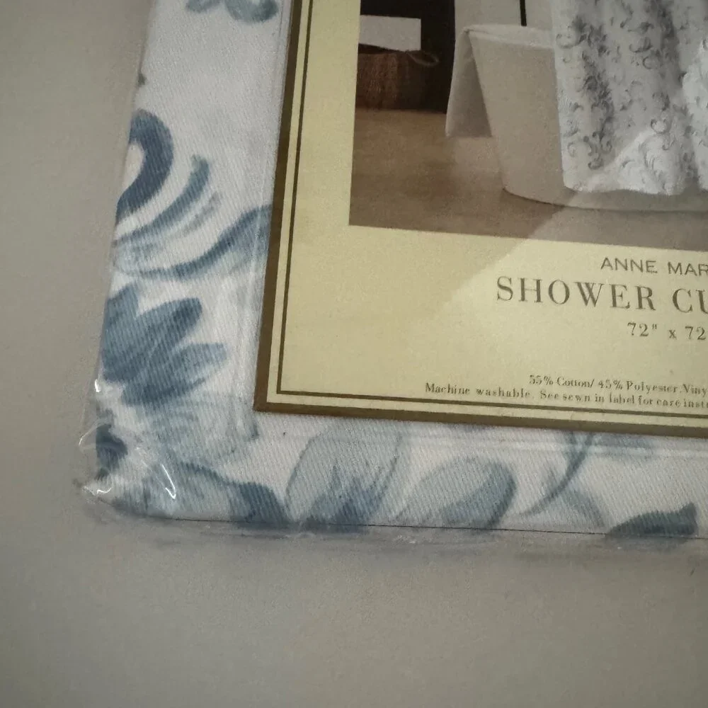 Domain Anne Marie Blue and White Shower Curtain New in Package 72 x 72 inches